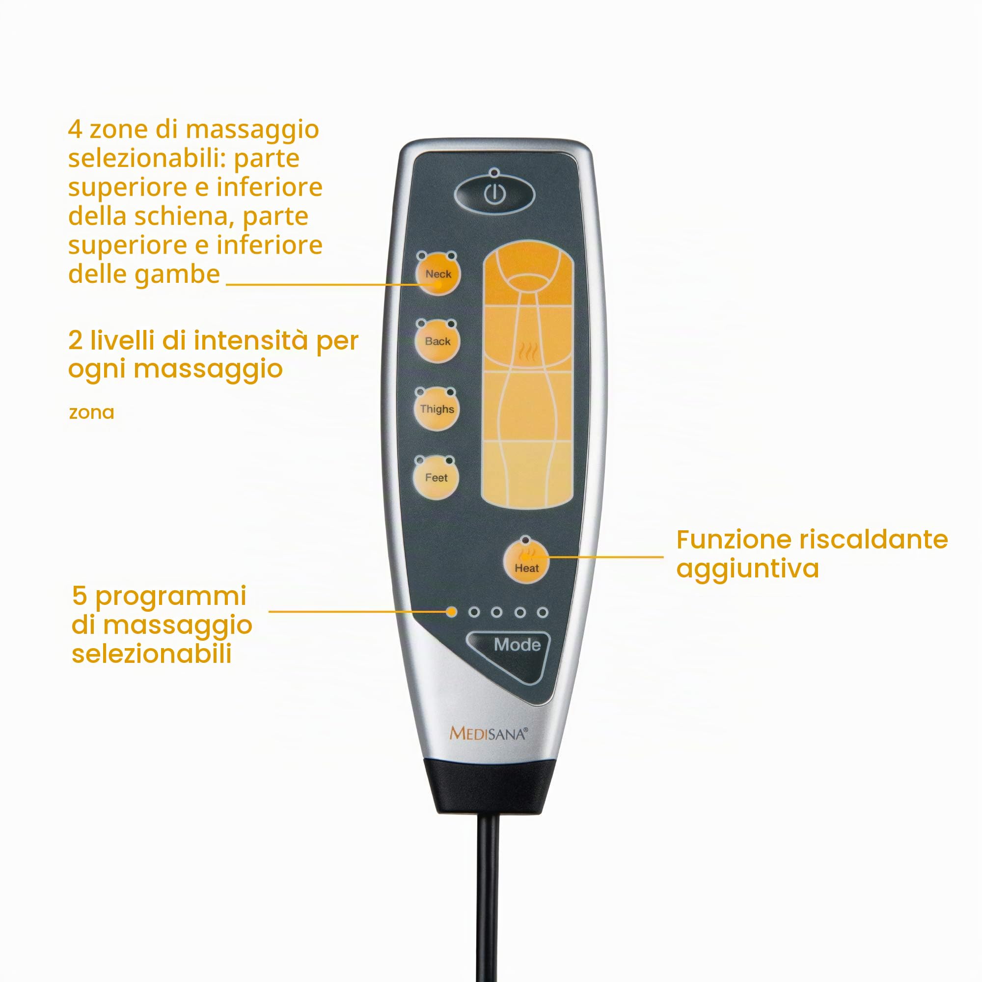 medisana MM 825 tappetino da massaggio, massaggiatore per agopressione | 5 programmi, 4 zone di massaggio, corpo intero, funzione calore con 2 intensità per schiena