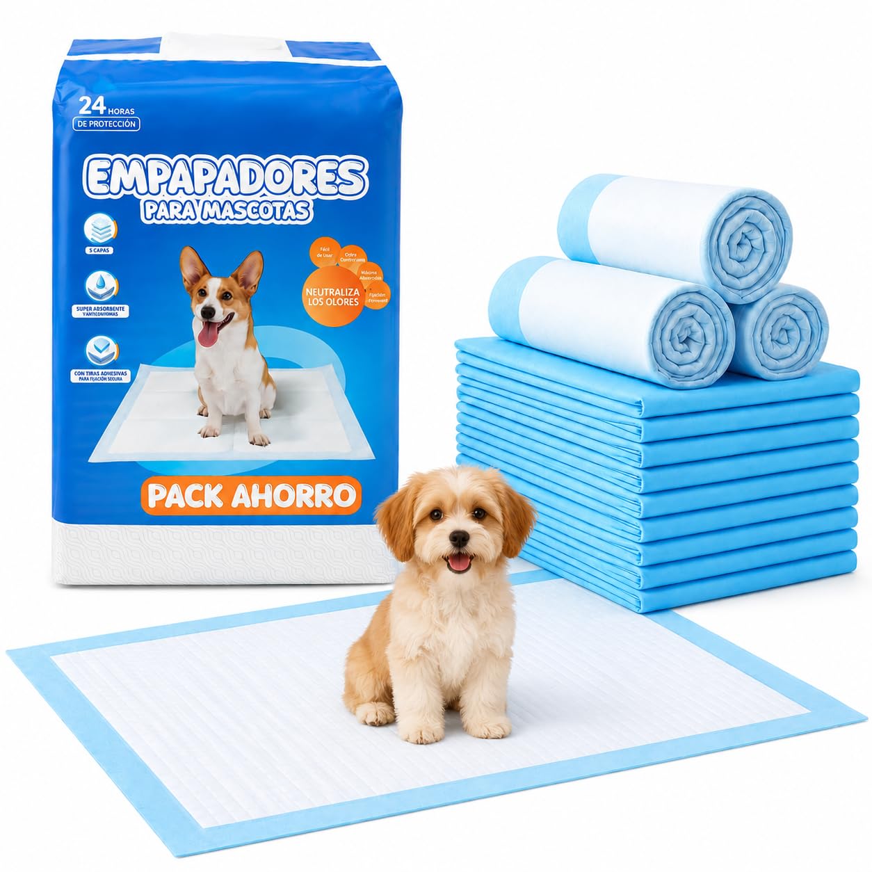BESCH Empapadores para Perros de Alta Absorción con Base Adhesiva – Almohadillas Higiénicas para Cachorros y Adultos, Control de Olores, Antideslizantes, Entrenamiento Fácil (60x90cm, 200 Unidades)
