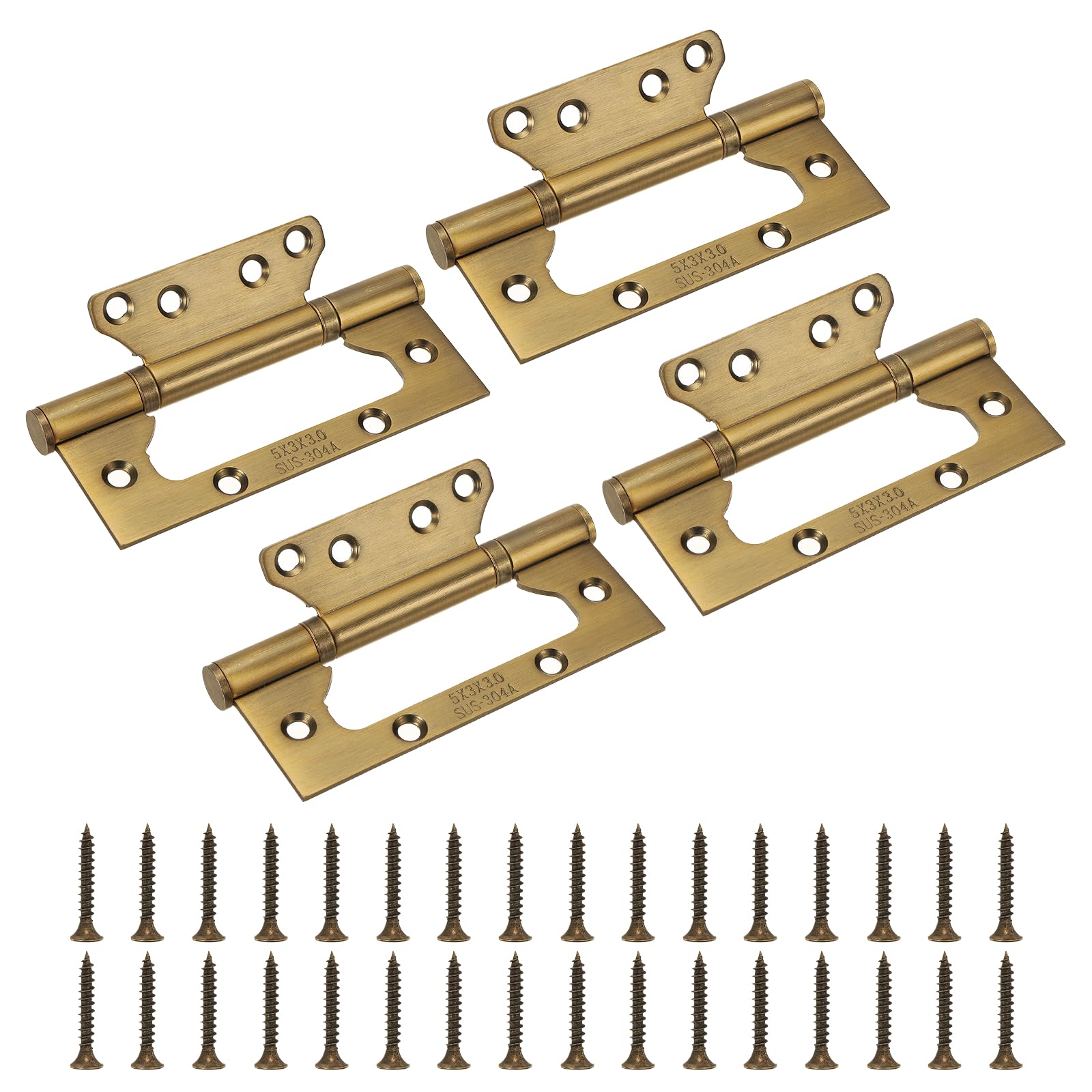 sourcing map 4Pcs Non Mortise Door Hinges, 5" x 2.2" Stainless Steel Hinges with Mounting Screws, Ball Bearing Door Hinges for Interior and Exterior Doors, Wood and Metal Doors, Brass
