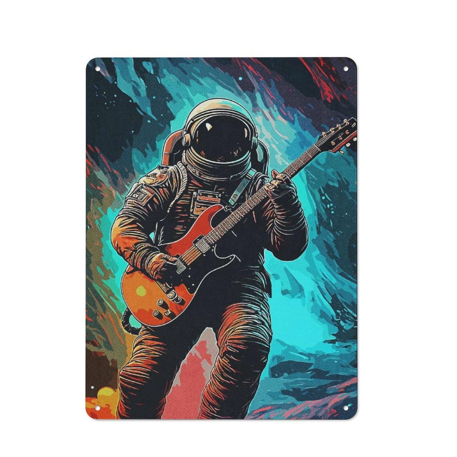 Junmoney Style-12 Rustic Decorative Metal Sign 40X30cm Featuring Guitarist Astronaut, Kitchen Wall Decor For Kitchen, Cafe, Pantry Or Dining Room