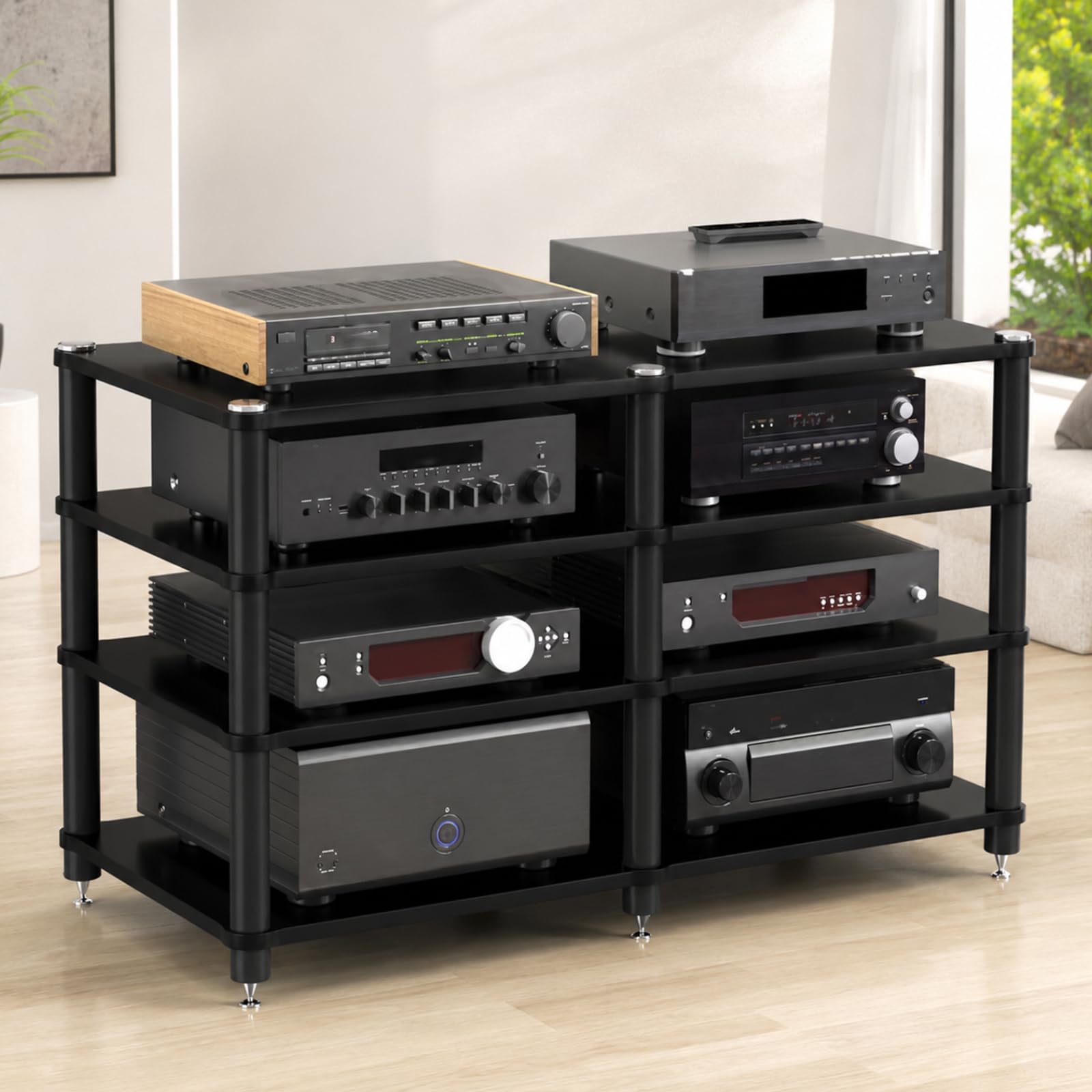 Photo 1 of RAJYQODIS 4 Tier Heavy Duty AV Media Stand, Stereo Stands and Racks, Black
