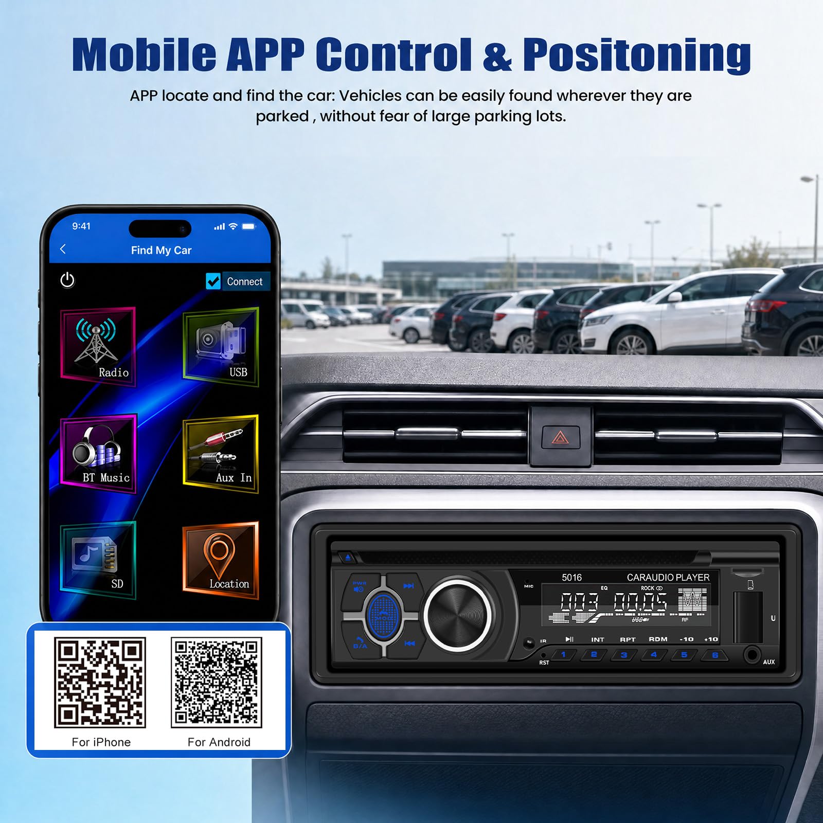 SIXTOP Autoradio 1 DIN mit DVD/CD Player, 1Din Autoradio Bluetooth Freisprecheinrichtung 1Din Radio mit FM AM Radio, MP3 Player mit APP Steuerung unterstützt AUX-Eingang/USB Wiedergabe/Aufladen