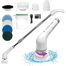 Evaclean Essentials Electric Spin Scrubber - Bathroom Cleaning Brush for Shower, Tub, Home, Up to 400rpm Power, Cordless, 90-Min Runtime, LED Indicator, 7 Brush Heads, 2 Speeds, Ergonomic Long Handle