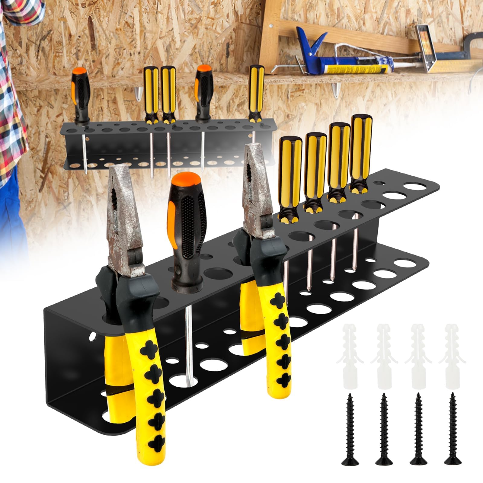 Screwdriver Organizer, 23 Holes Wall Mounted Screwdriver Pliers Holder, Rustproof Iron Screw Driver Storage Rack, Hammer Rack Space Saving Screwdriver Stand for Garage Workshop Shed Tool Organization-image-1