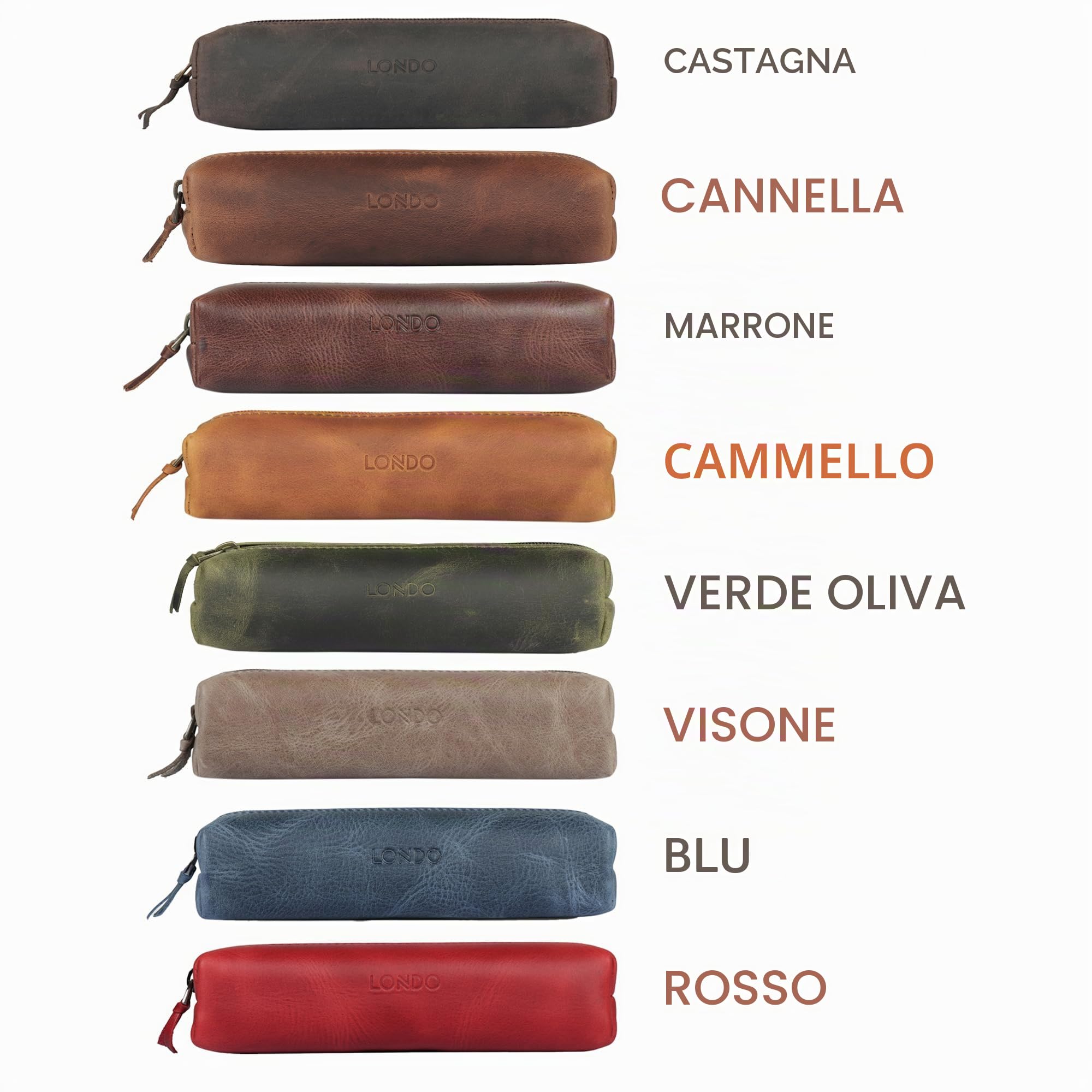 Londo Astuccio in Vera Pelle con cerniera, portapenne, borsa per cartoleria