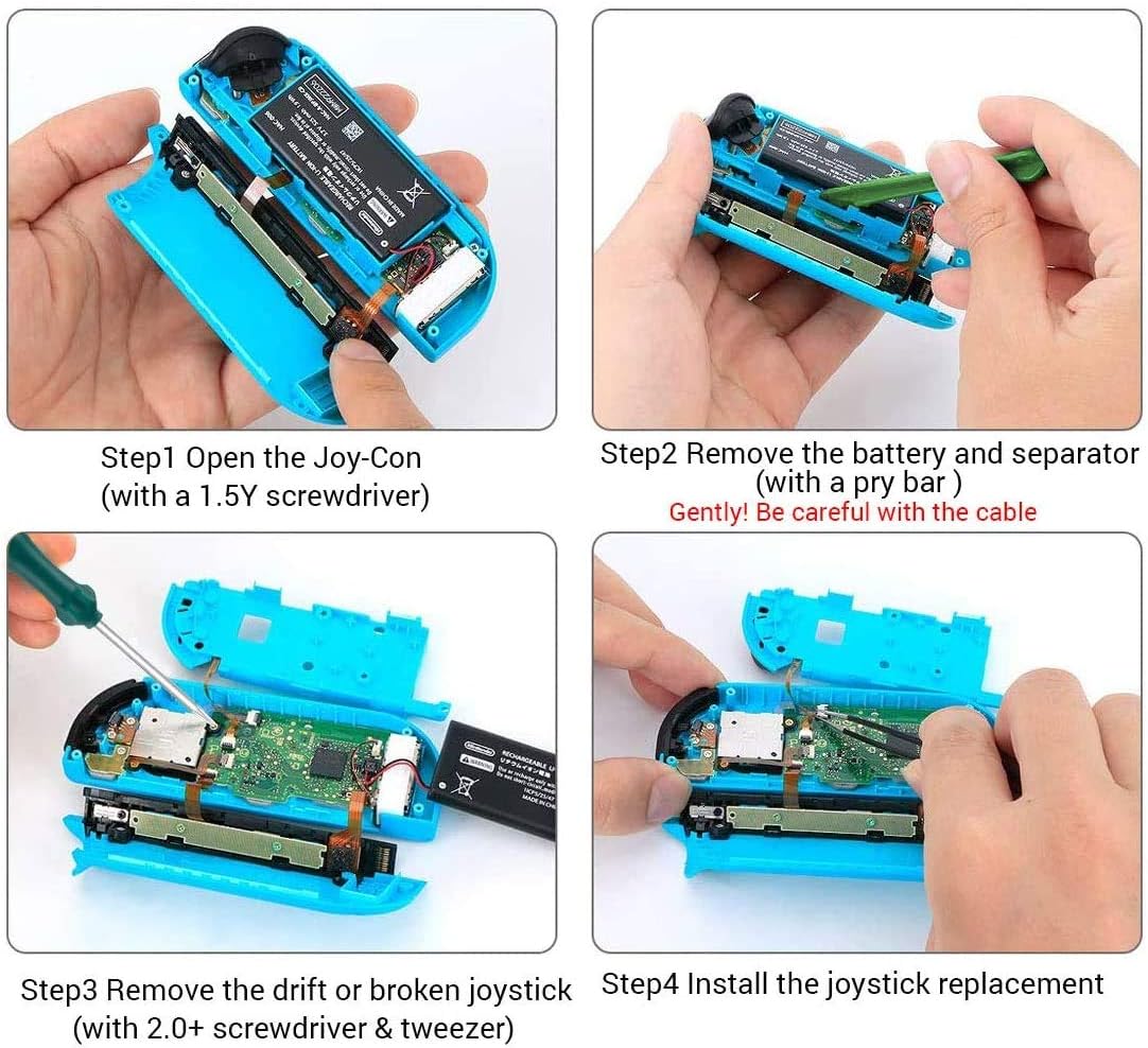 Oussirro 2-Pack 3D Joycon Joystick Replacement, Analog Thumb Stick Repair Kit for N-Switch Joy Con Controller, Including Cross Screwdriver Tool + 4 Thumbstick Caps