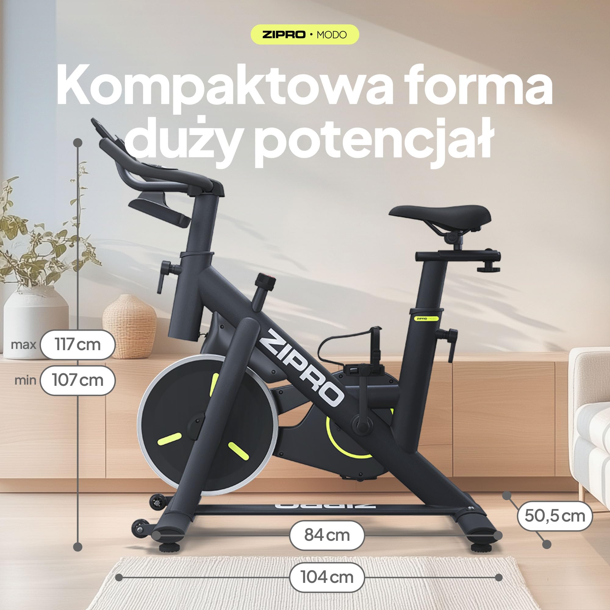 ZIPRO Rower Stacjonarny do Treningu Cardio Nóg w Domu Pomieszczeniu z Uchwytem na Bidon Wyświetlaczem LCD Cichy max 120kg Opór Mechaniczny Ergonomiczne Siodełko Regulowana Wysokość – MODO