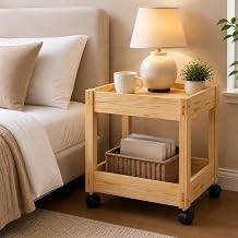 Wooden Rolling Storage Cart 2-Tier Mobile Organizer Small Spaces