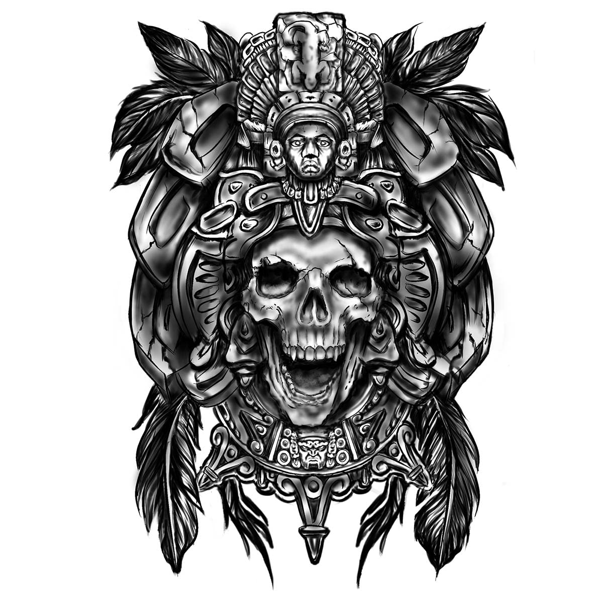 Temporäres Aztec-Tattoo Mit Totenkopf-Motiv - 1 Blatt (12,6x17,9 Cm), Wasserfest & Hypoallergen