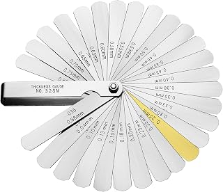 Spurtar 32-Blade Stainless Steel Feeler Gauge Set 0.0015-0.035in (0.04-0.88mm) SAE/Metric for Spark Plugs, Guitars, Pistons