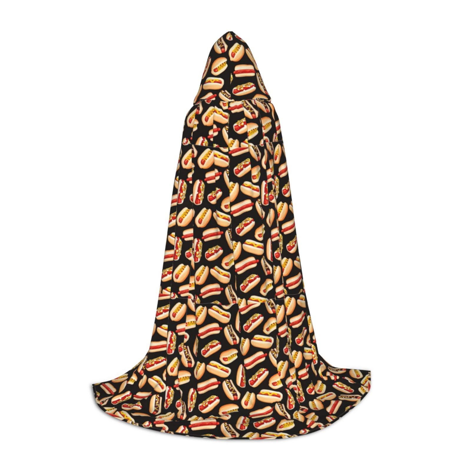 HUIKGIERFun Food Hot Dogs Print Hooded Cape Halloween Cloak, Cosplay Costume Accessory, Witch Cape Themed Parties