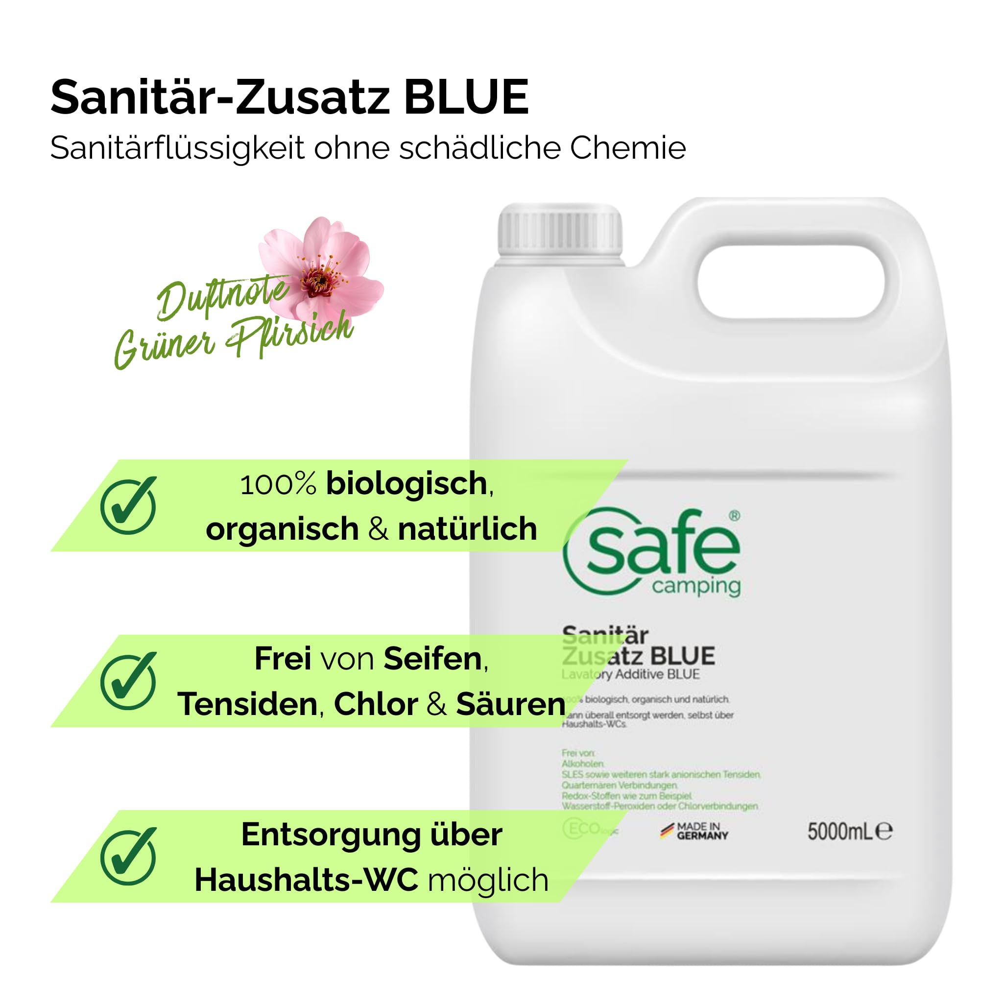 Sanitär-Zusatz Blue | Für Abwassertanks von Wohnmobil & Wohnwagen| 100% organisch & biologisch abbaubar | Ohne Chlor, Säuren & gefährliche Stoffe | Löst Fäkalien (5000mL)