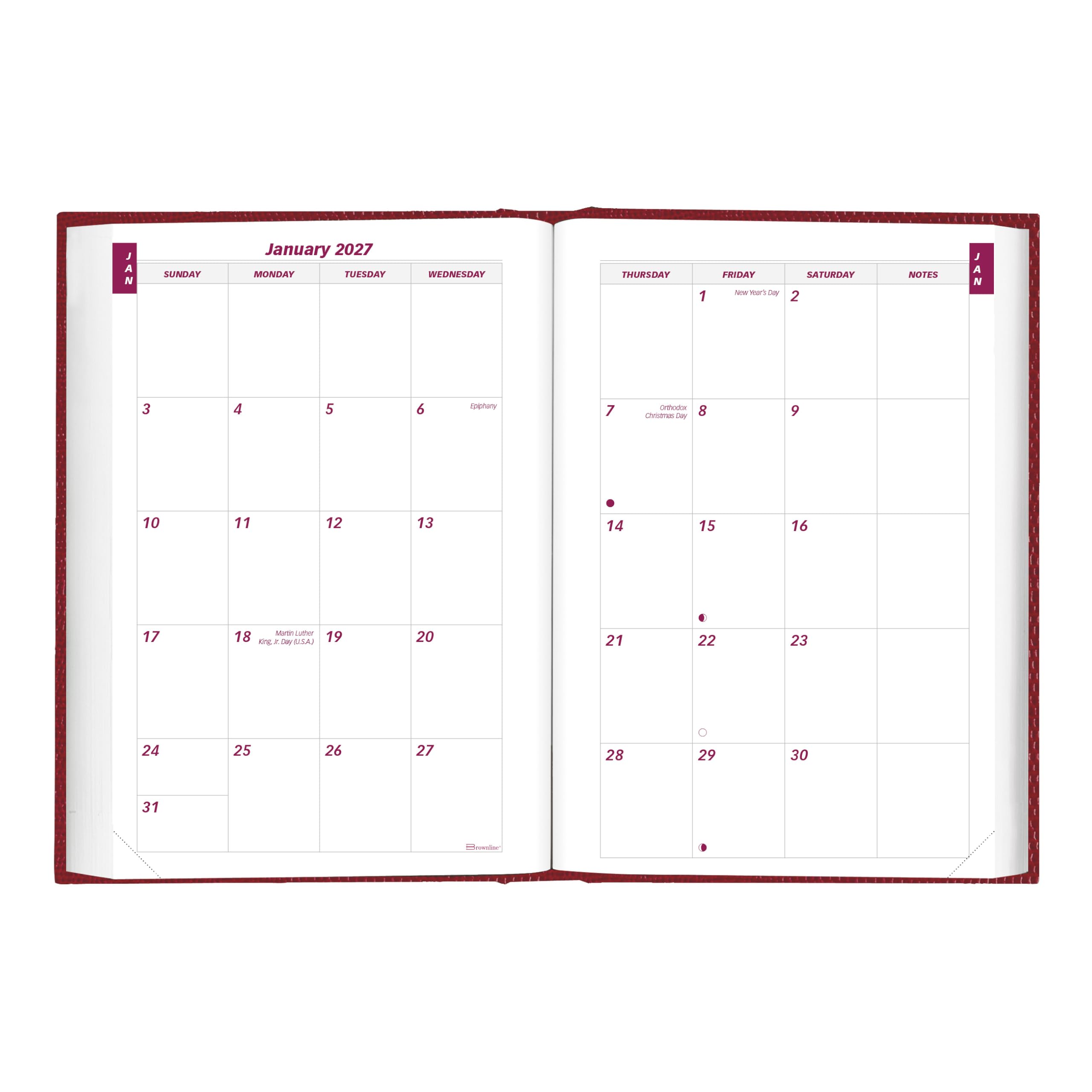 Brownline® - Agenda giornaliera/mensile tradizionale 2027, 12 mesi, da gennaio a dicembre, rilegatura perfetta, 19,1 x 12,7 cm, rosso brillante (CB387.RED)