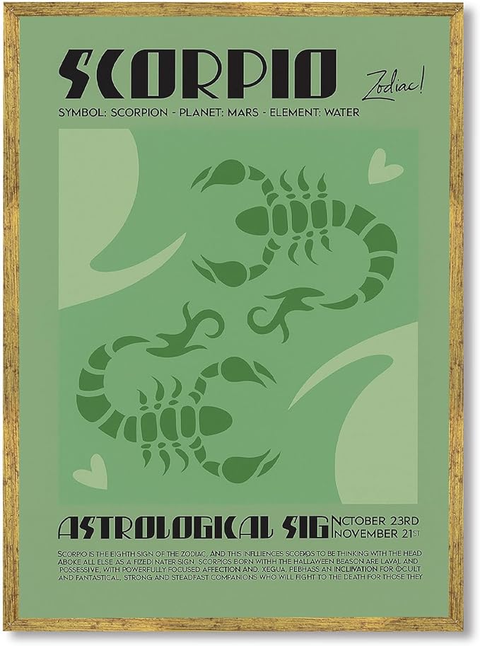 Scorpio Zodiac Poster Canvas Print Art Print Gothic Wall Art Elegant Astrological Sign Pictures Wall Decoration for Living Room Bedroom Dorm Room Office (Wood Framed,12L x 16W)
