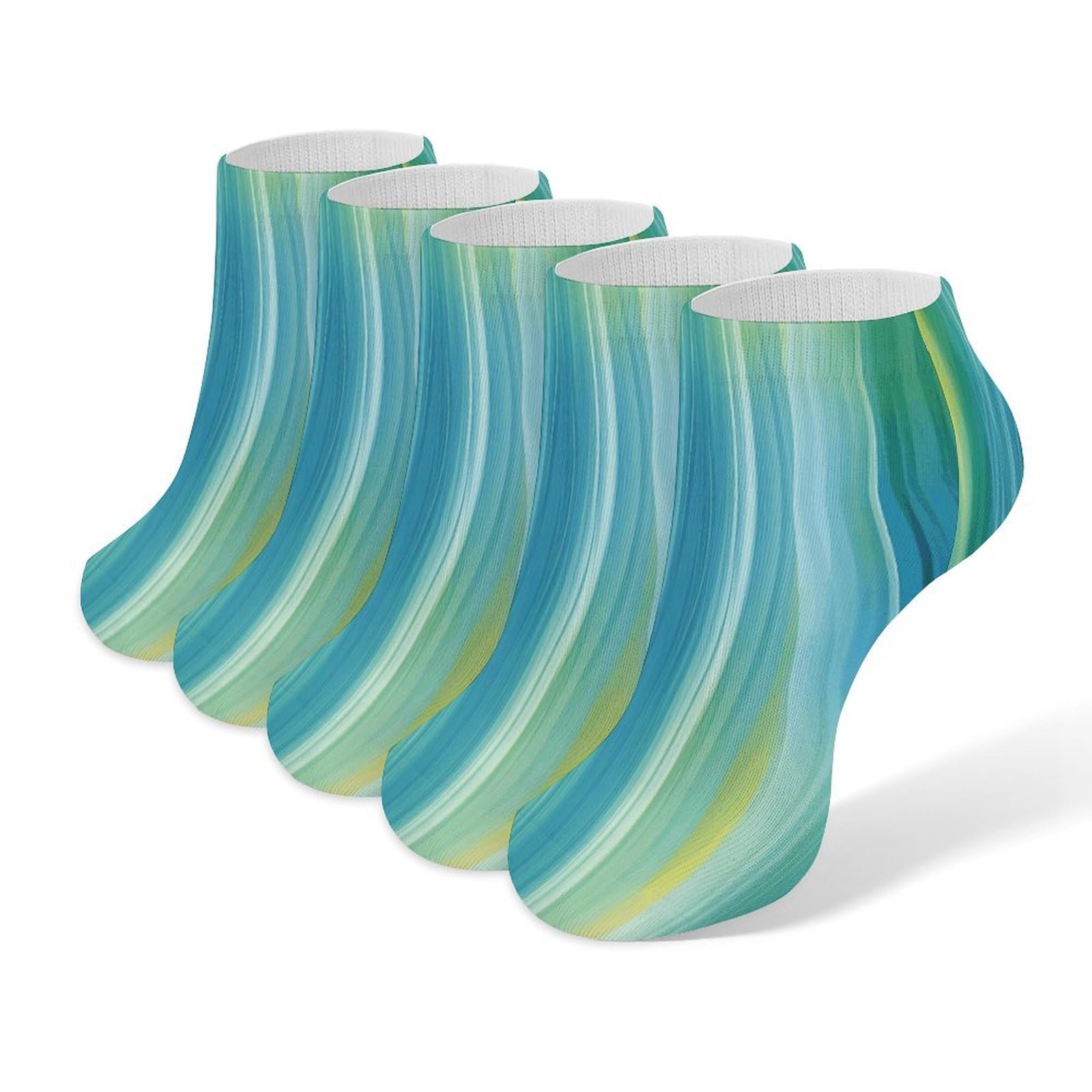 Blue And Green Ankle Socks for Men & Women, 5 Pairs Breathable Soft Low Cut Socks, Stretch Sweat Wicking Sox