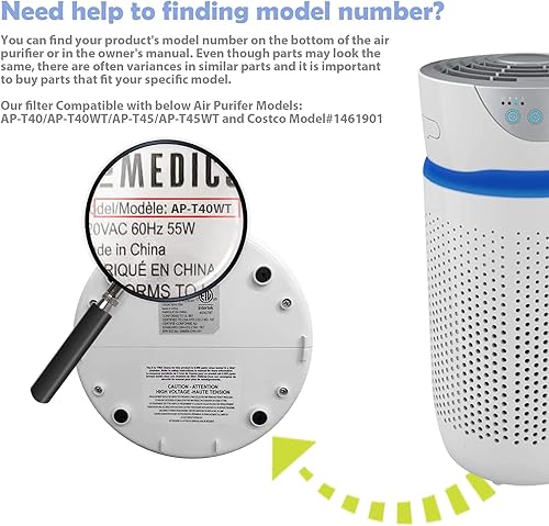Miniatura 5 de AP-T40FL - Filtro de repuesto compatible con modelos de purificador de aire Homedics # AP-T45, AP-T45WT, AP-T40, AP-T40WT, AP-T40WTAR,1461901