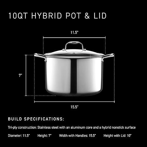 Vista 22 de HexClad Horno holandés híbrido antiadherente de 5 cuartos con tapa de acero inoxidable, asas que se mantienen frescas, apto para lavavajillas, apto