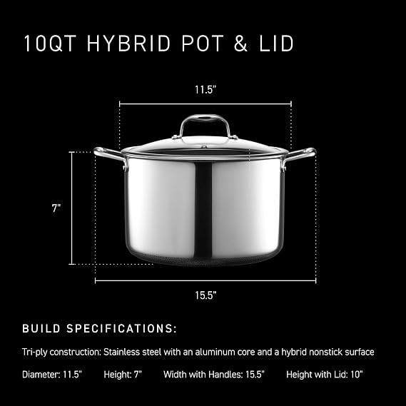 HexClad 10QT Hybrid Nonstick Braiser Stock Pot with Lid, Induction Ready
