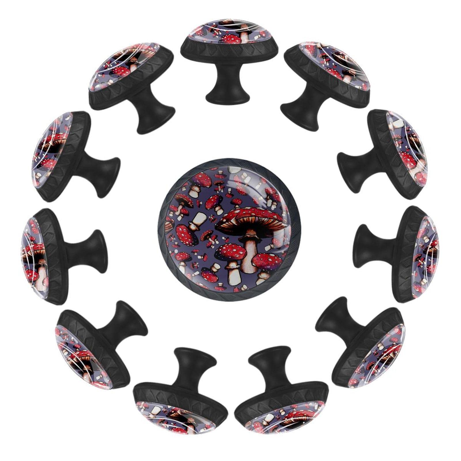 Boutons de tiroir en verre motif champignon rouge poignées rondes en lot