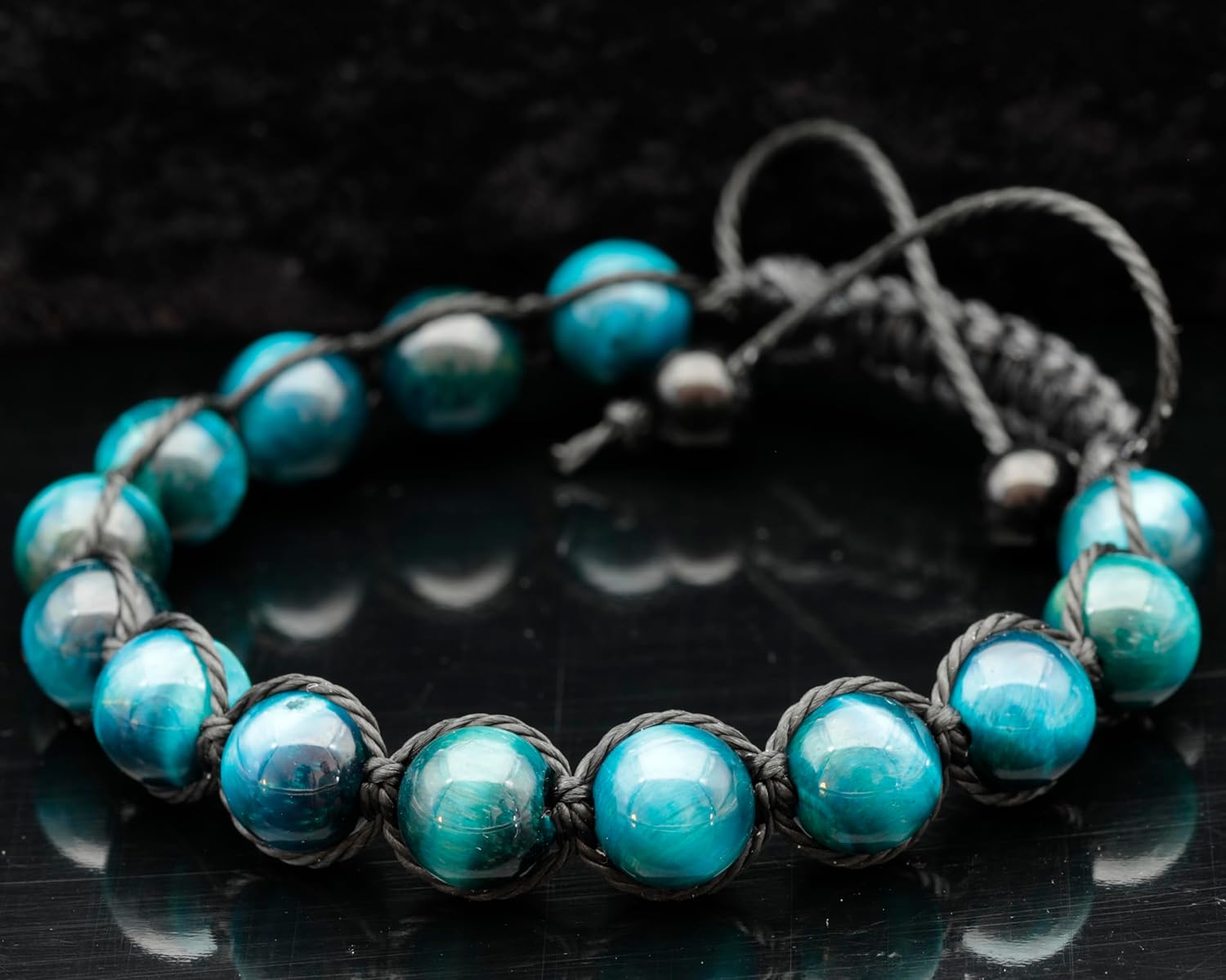 ElisaJewelryArt - Natural Black Onyx Beaded Bracelet Genuine Gemstone Strenght Crystal Macrame Bracelet Unisex Bracelet