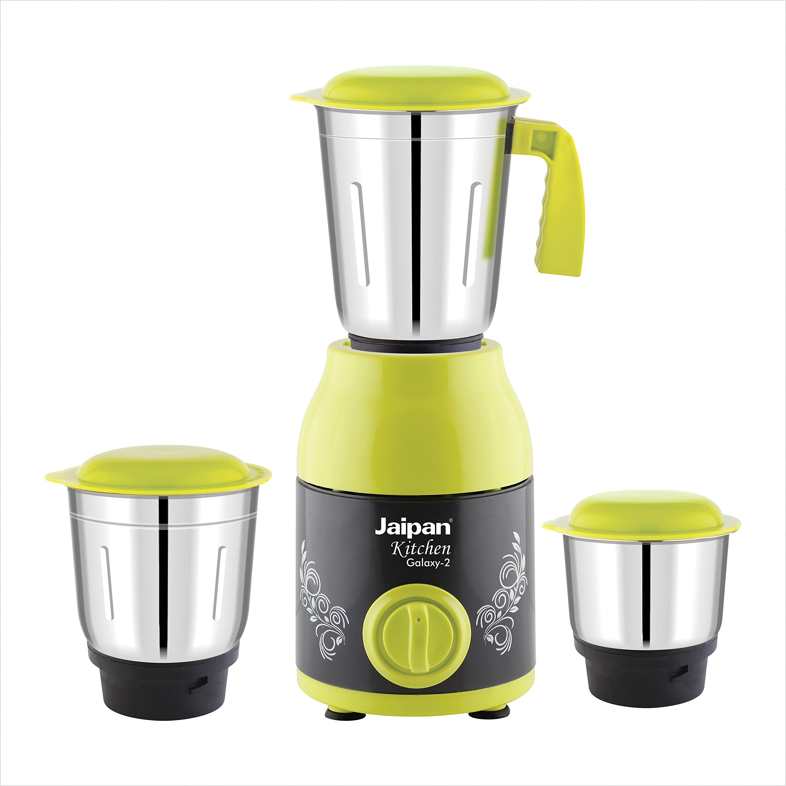 Jaipan Kitchen Galaxy Mixer Grinder 550 Watt with 3 Jar,Turbo motor,2 Years Warranty, 50% tougher spring steel blades, scratch resistant virgin ABS Body, Leak Proof Lids, Light Green & Grey-image-5