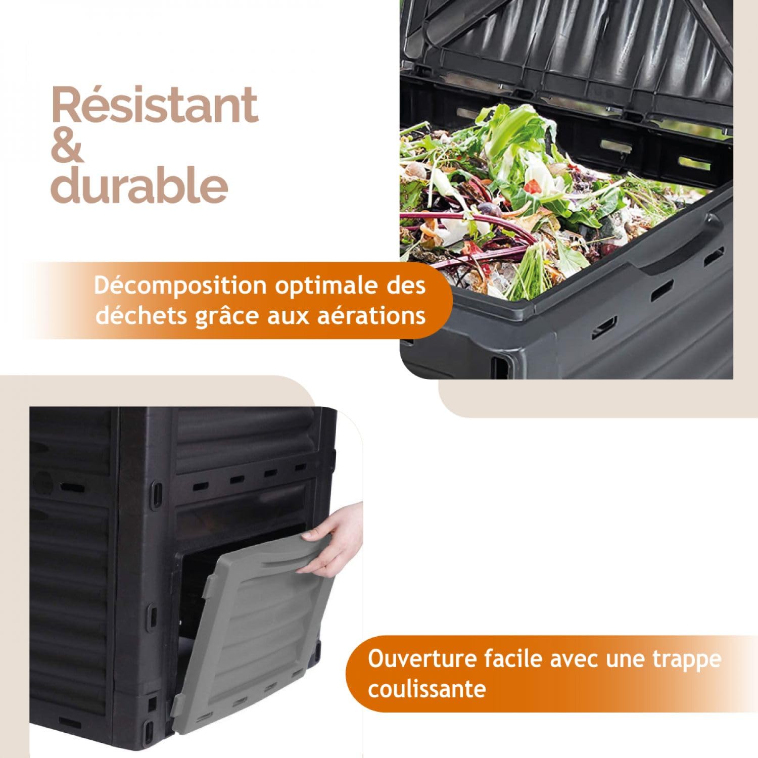 Linxor - Composteur, bac, Poubelle à Compost de Jardin - 300 L - 2 Coloris