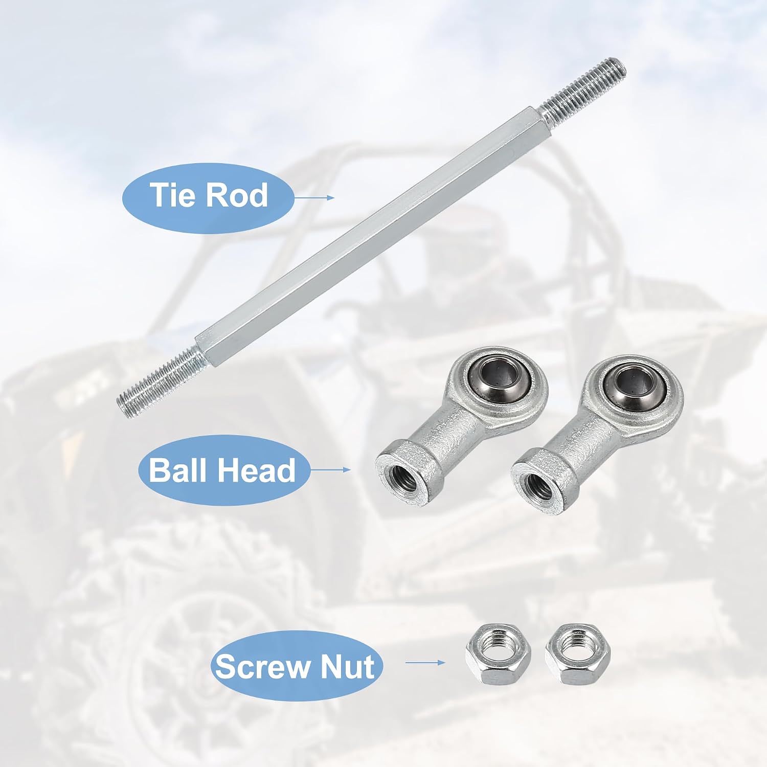 Motoforti 2pcs 160mm Length 8mm Hole Diamete Adjustable Steering Tie Rod Ball Joint for 49cc Electric ATV Go Kart Accessory Steering Column Steering Suspension Silver Tone