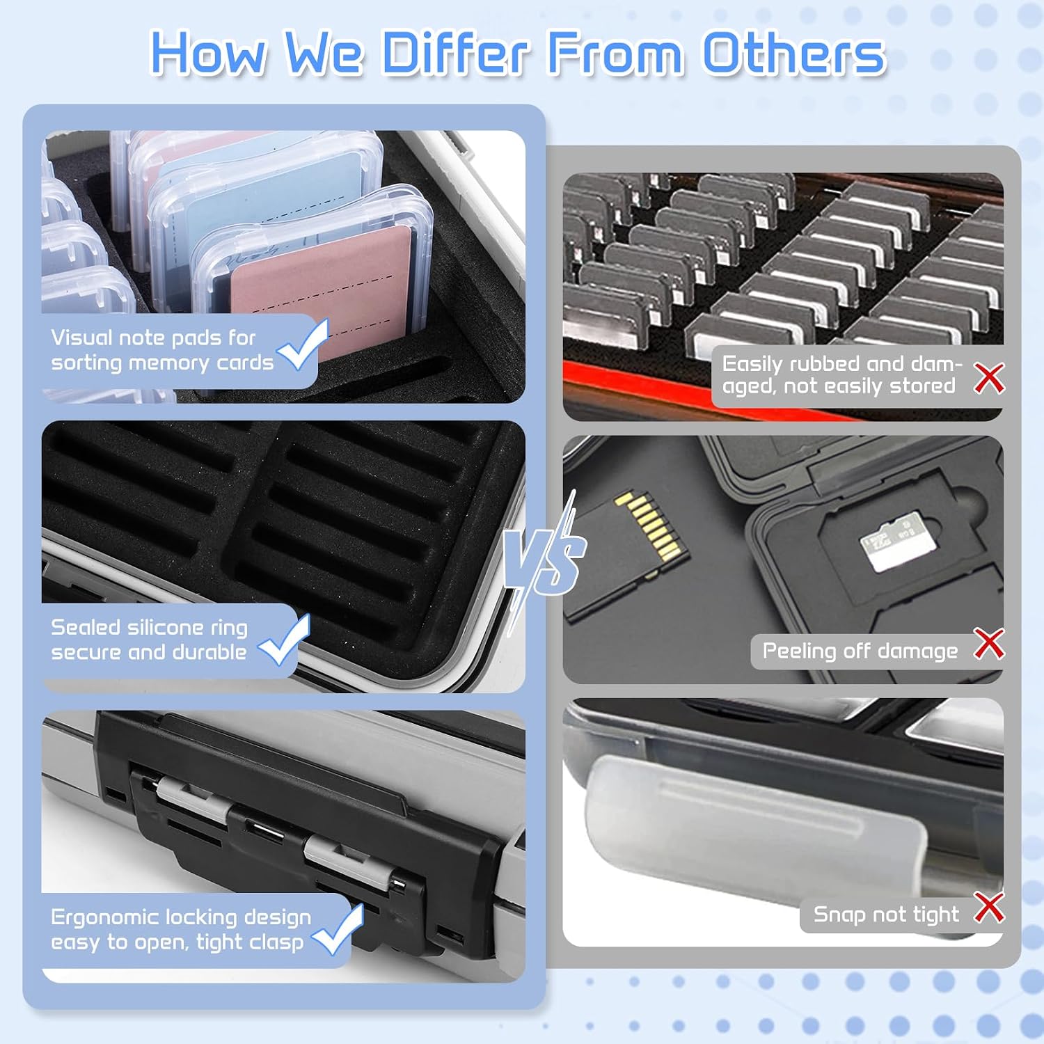 36-Slot SD Card Case with Clear Cases, Light Gray Organizer