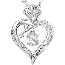 Rose Heart Pendant Necklace Gifts for Wife, Engraved 'I love you' Gift for Wife Girlfriend, Anniversary Birthday Eternity Jewelry Present for Women, Moissanite Necklace Gift for Her