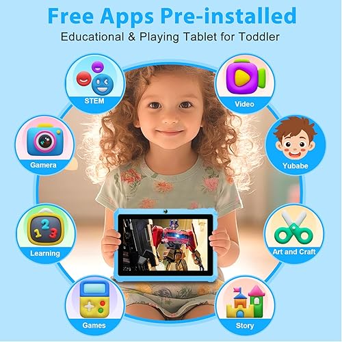 Miniatura 2 de YINOCHE Tableta Android para niños de 7 pulgadas para niños de 3 a 7 pulgadas, tabletas de 32 GB para niños pequeños con estuche WiFi control