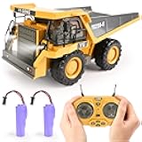 KidsFaves Remote Control Dump Truck Toys 9 Channel 2 Batteries RC Construction Toy Vehicles with Metal Bed Lights/Sounds, Birthday Gifts for Boys Age 3+