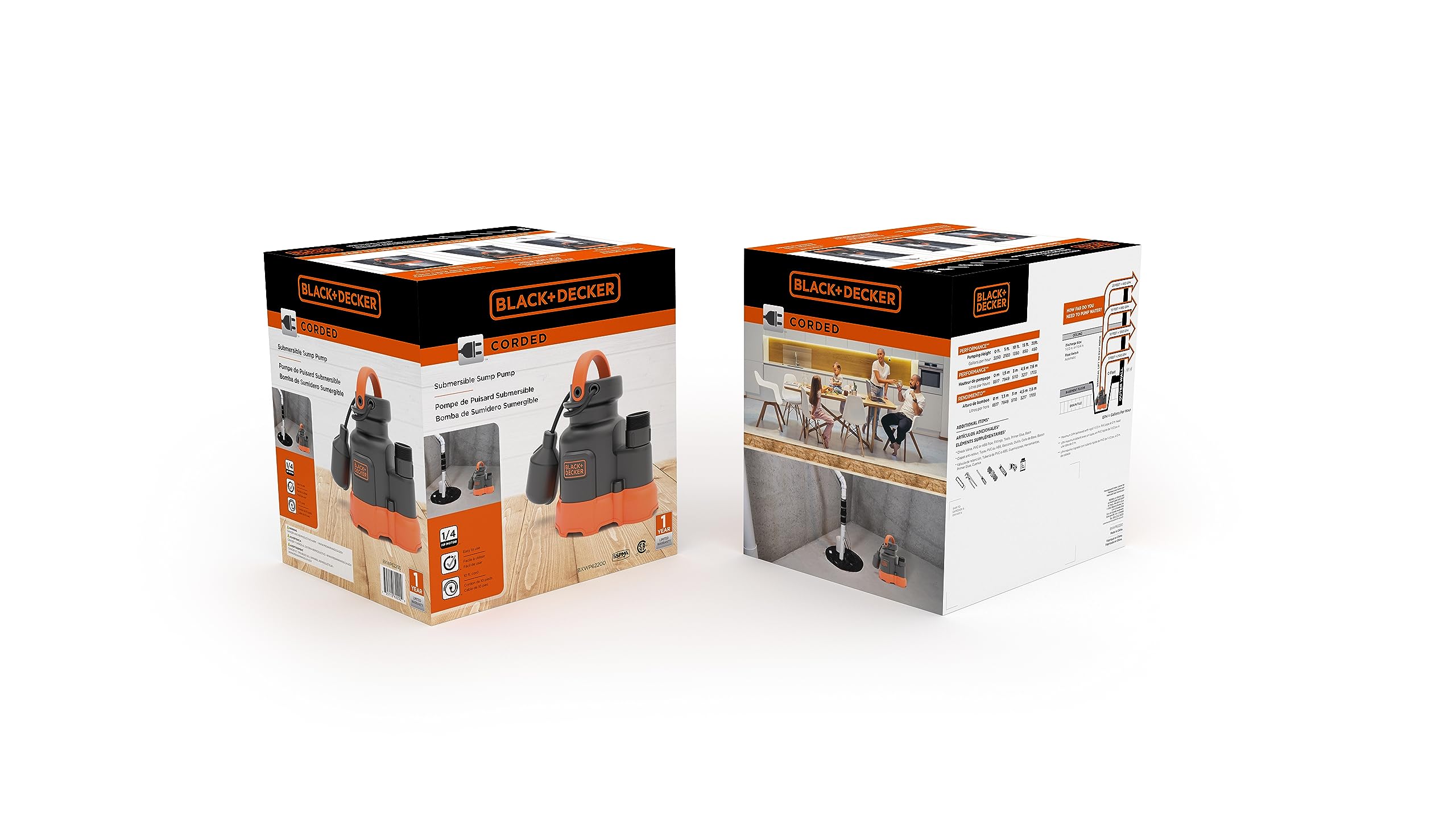 Black+Decker Pompa sommergibile da 1/4 HP, pompe fino a 2300 GPH