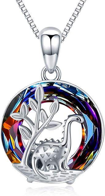 Dinosaur Necklace 925 Sterling Silver Dinosaur Pendant with Crystal Cute Animal Necklace Dinosaur Jewellery Dinosaur Gifts for Women Girls Kids Best Friends