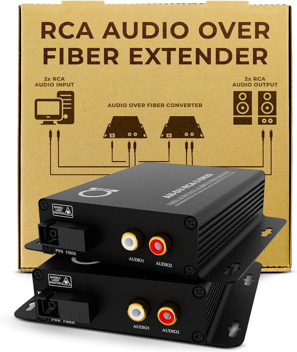 Multimode RCA Analog Audio Over Fiber Converter Kit, SC - 2 Channel TX+RX