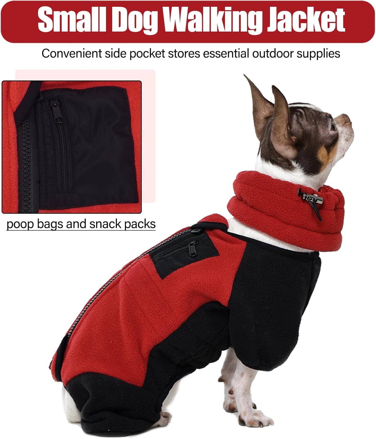 DENTRUN Dog Winter Coat, Warm Fleece Jacket, Pajamas Turtleneck Dog Sweater, Puppy Cold Weather Outfit Thermal Bodysuit, Sweatshirts Snowsuit, Soft Jumpsuit