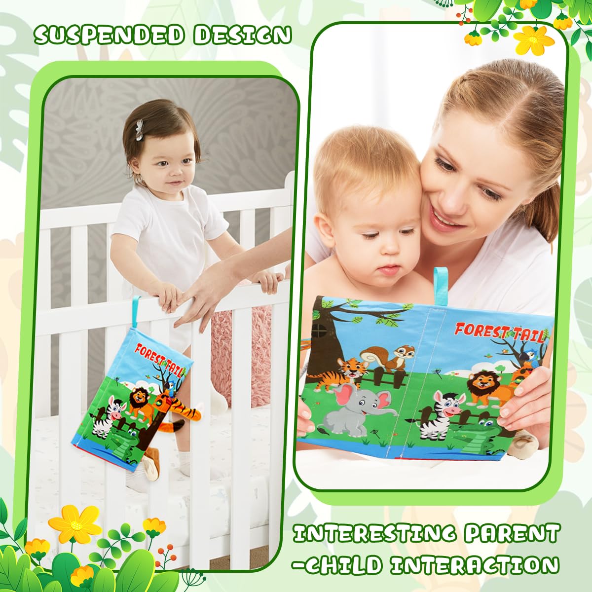 SNOWIE SOFT® Forest Cloth Books for Babies 0 to 3 Years, Sensory Book for Babies 6-12 Month with 3D Touch Feel High Contrast Dimensional, Built in Rustling Sound, Early Educational Waterproof Baby Toy 3