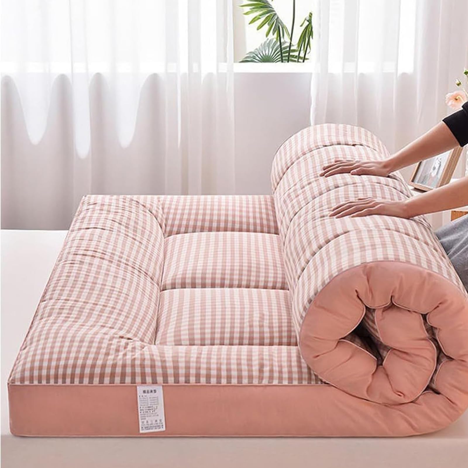 Matelas futon Japonais Pliable, Tatami, Matelas de Camping Portable, Facile à Ranger, Tissu Respirant pour canapé, Matelas (Rose, 120 x 200 cm)