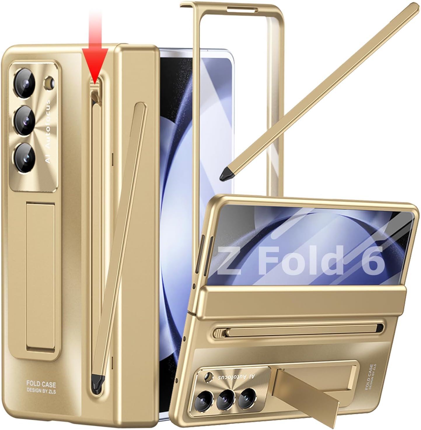 CRUPED Ultra Hybrid Luxury Design PC Case for Samsung Galaxy Z Fold 6 - with S Pen/Tempered Glass Screen Protector/Kickstand/Comfortable Grip/Scratch Resistant for Fold 6 case (Gold) (B0D8YVR676) Amazon Price History, Amazon Price Tracker