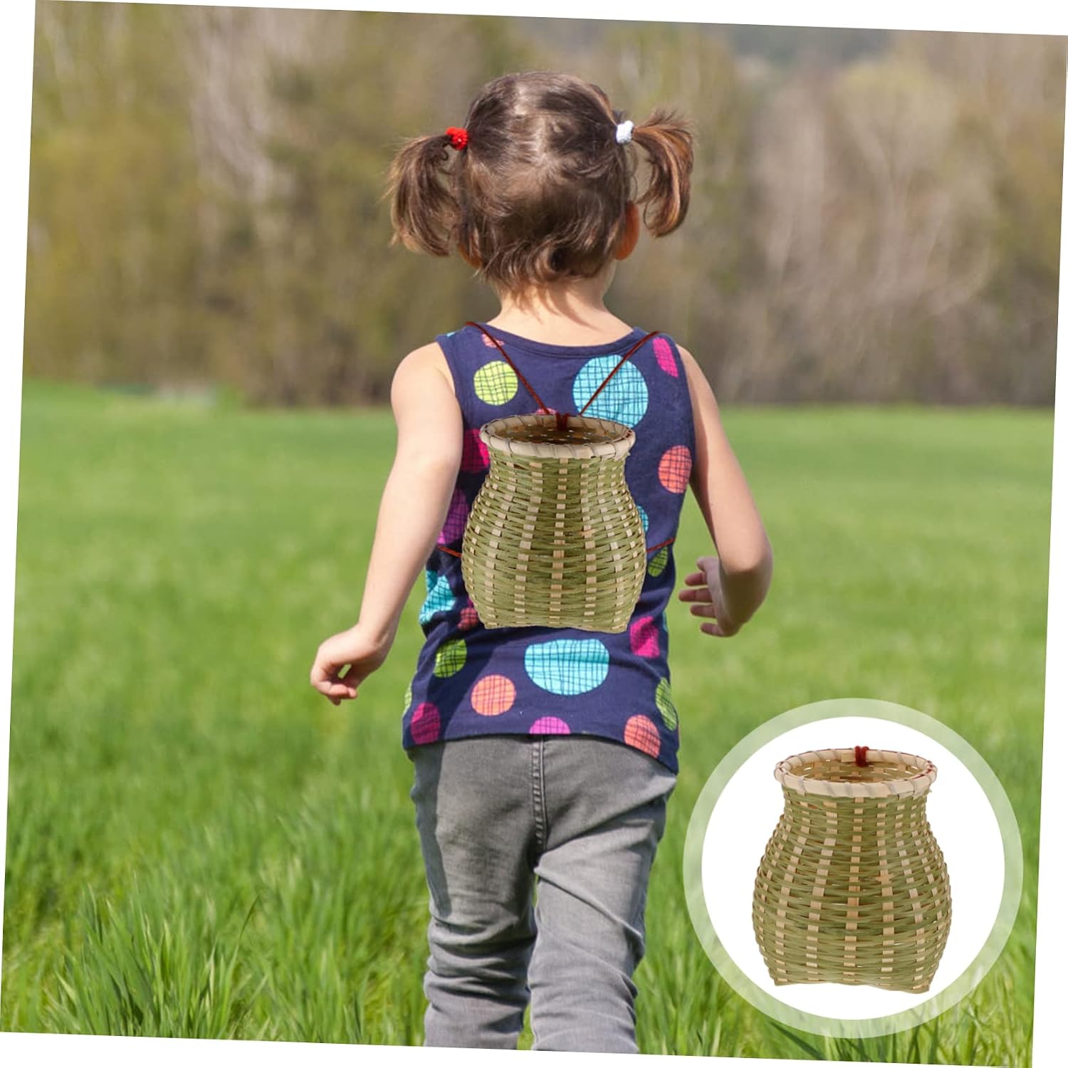 Milisten Handmade Bamboo Basket Little Knapsack and Girls Pack Basket Woven for Blankets for Boys and Girls