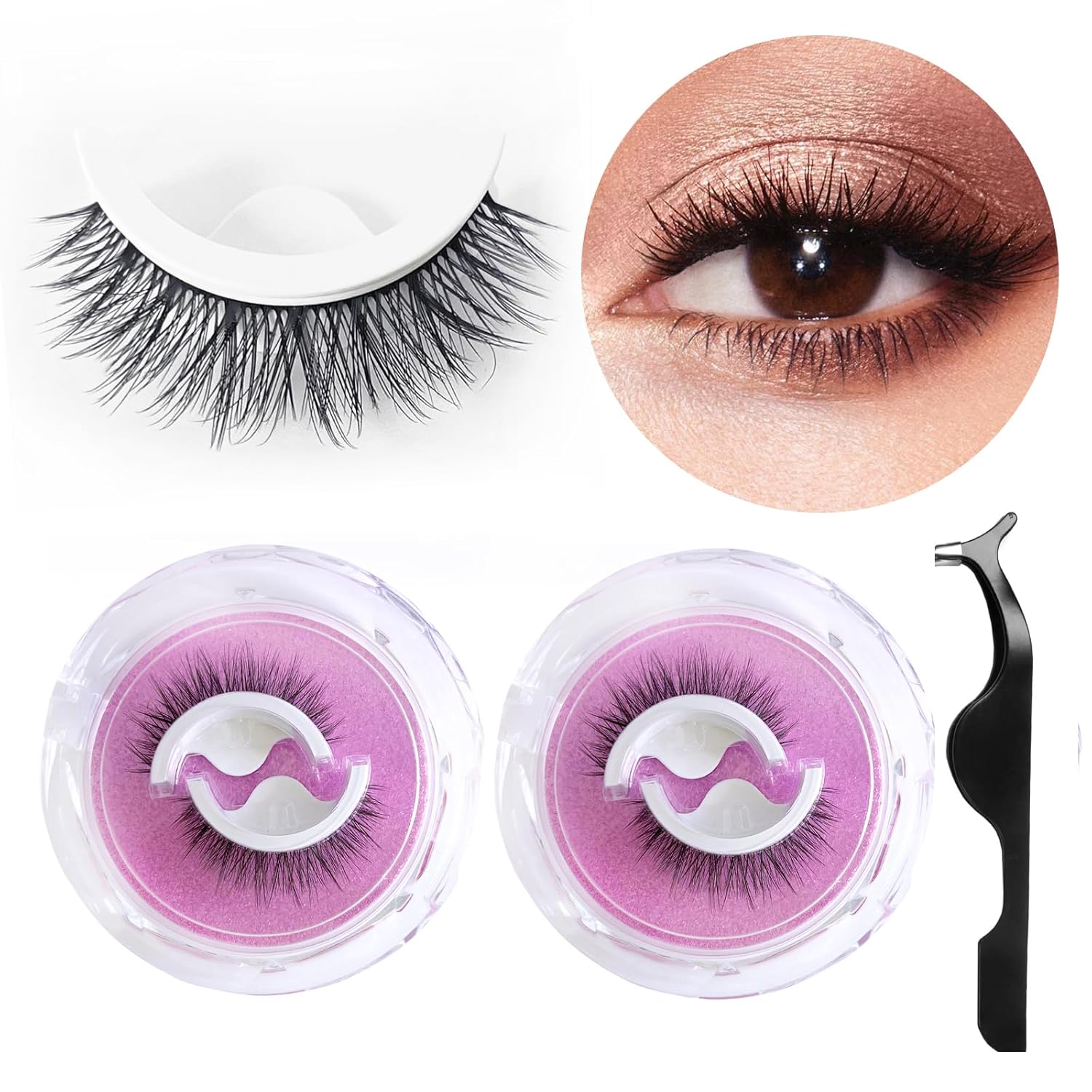 AddFavor 2 Pair Self Adhesive Eyelashes Natural Reusable False Eyelashes 12mm 6D Curl Fluffy Fake Eyelashes No Glue
