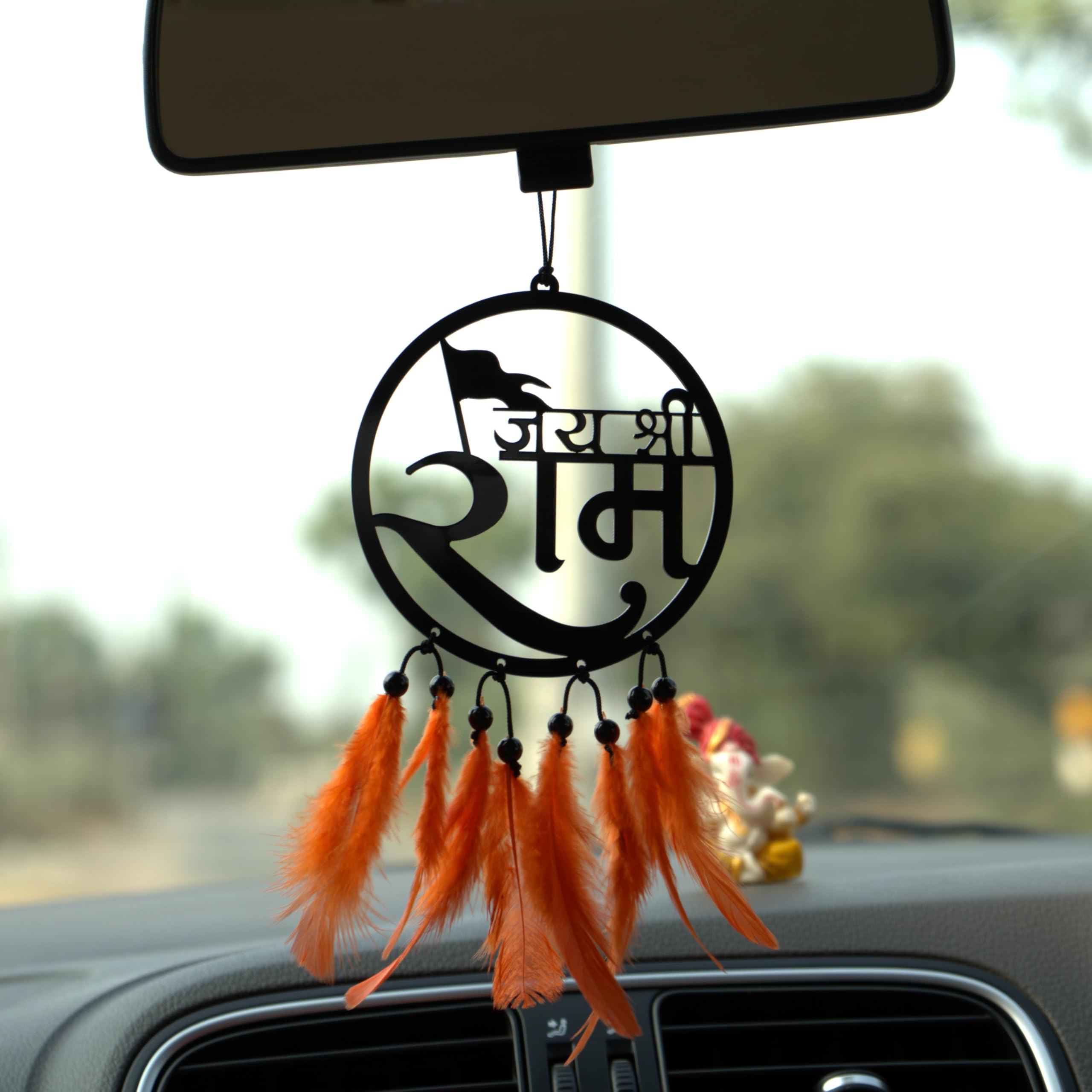 MH Villa Car Hanging Accessories Interior - Elegant Dream Catcher for Car - Charm for Auto Decor - Stylish Handmade Ornament for Rear View Mirror Decoration - Jay Shree Ram