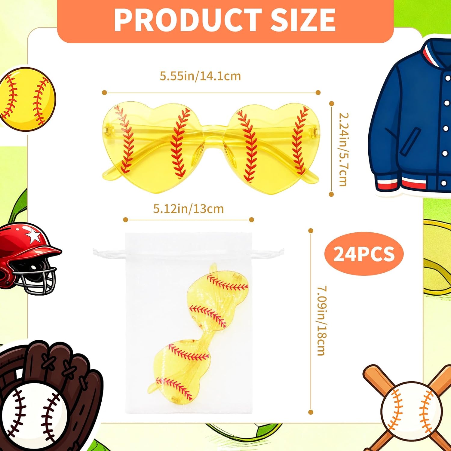 24 Pcs Softball Party Sunglasses, Yellow Sport Heart-Shaped Sunglasses Glasses Softball Gift for Team Sport Party Favor - Image 7