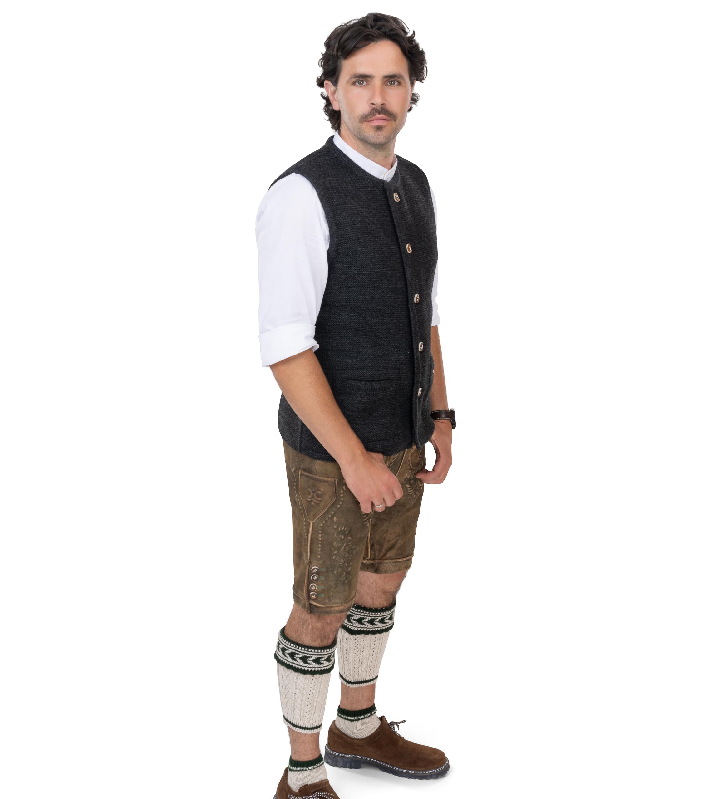 Herren Strickweste Aaron – Trachten-Strick-Weste aus Wolle – Trachtenweste Grau/Anthrazit - Aaron