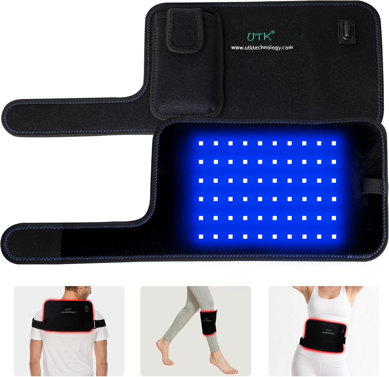 UTK Red & Blue Light Therapy Pad for Body, 3-in-1 LED Bead Light Therapy Belt with Timer Remote Control, 470nm Blue Light & 660nm Red Light & 850nm Infrared Light Therapy for Back Waist Shoulder Joint