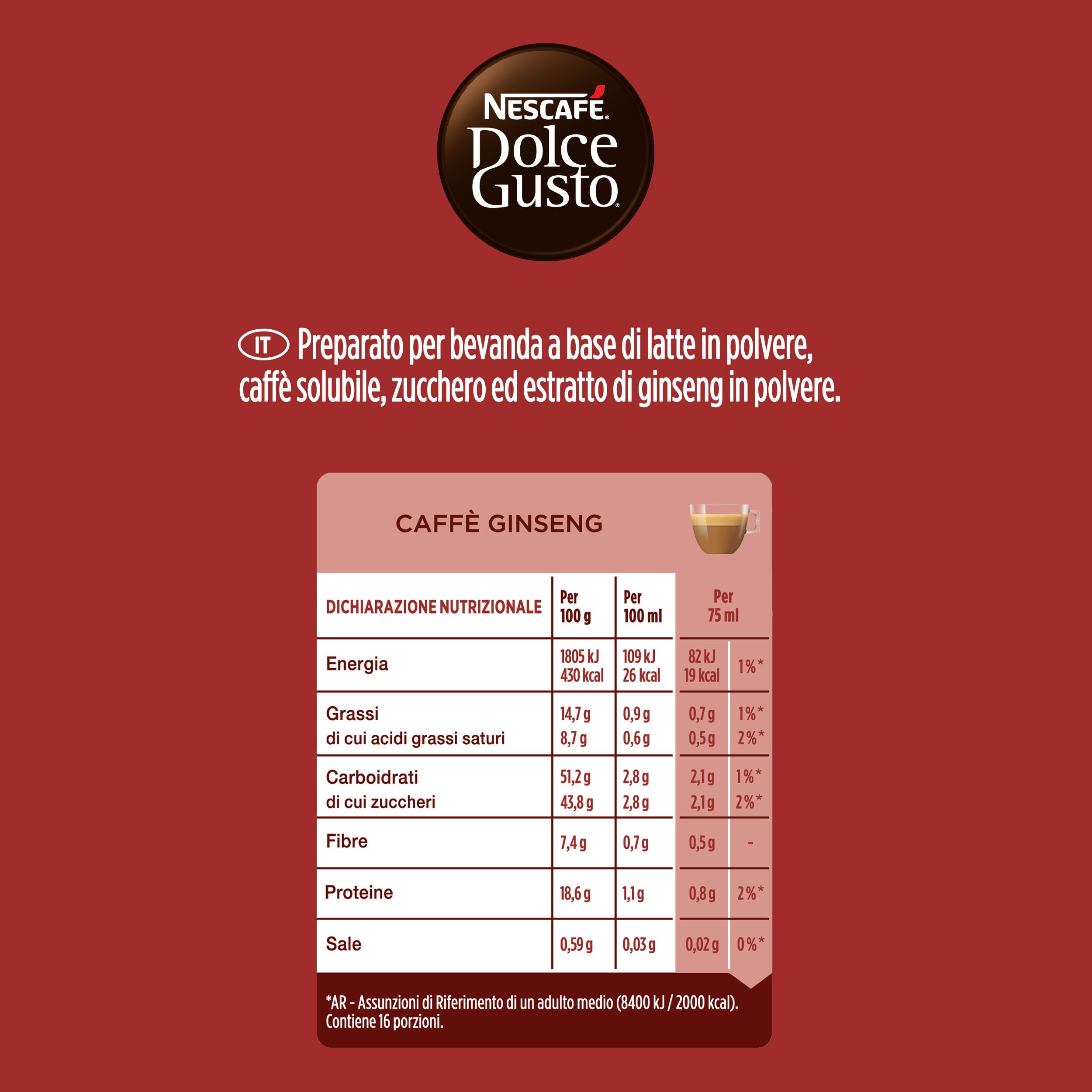 NESCAFÉ DOLCE GUSTO Caffè Ginseng, 6 Confezioni da 16 Capsule (96 Capsule Compatibili Nescafé Dolce Gusto)