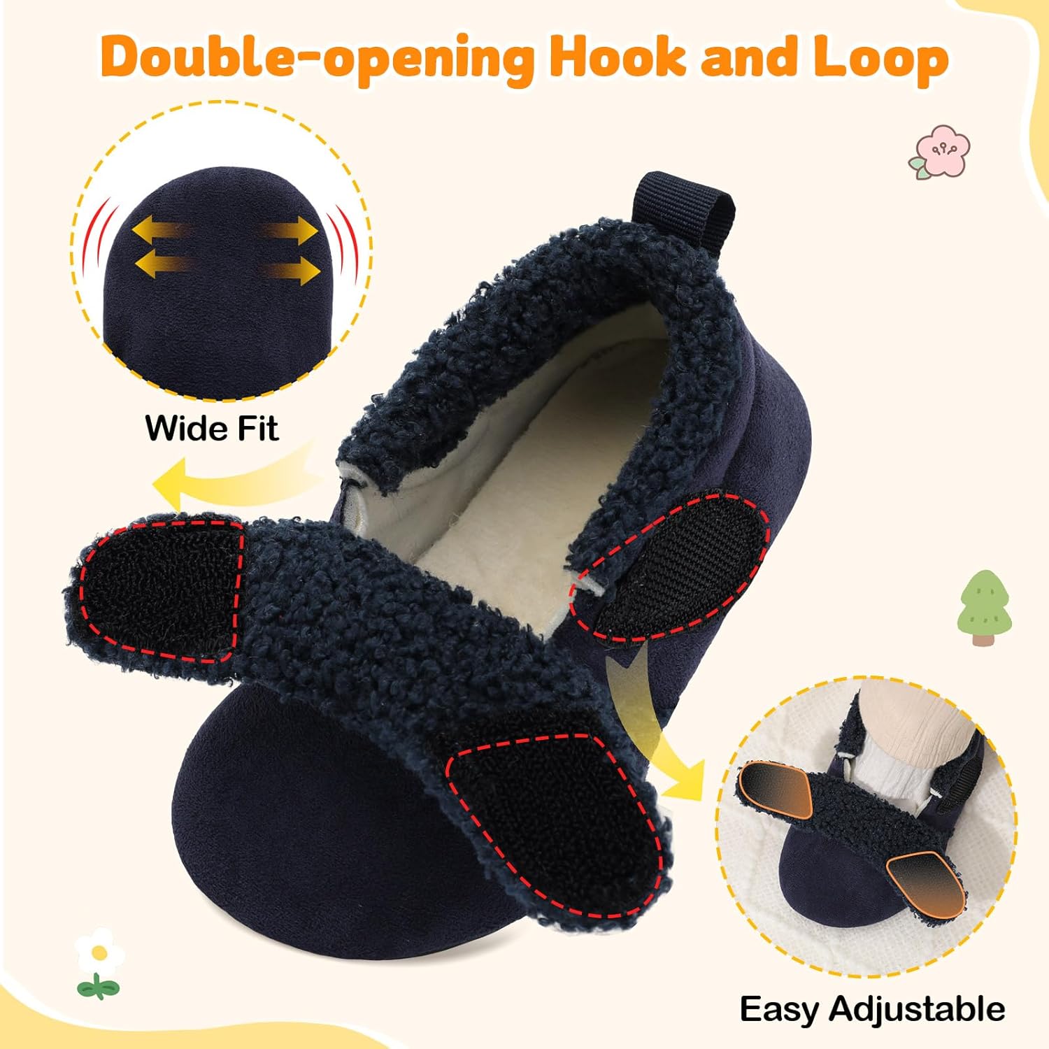 JOINFREE Toddler Slippers Boys Girls Adjustable House Shoes Barefoot Sock Shoes with Rubber Sole Baby Comfort Warm Indoor Outdoor Walking Shoe - Image 4