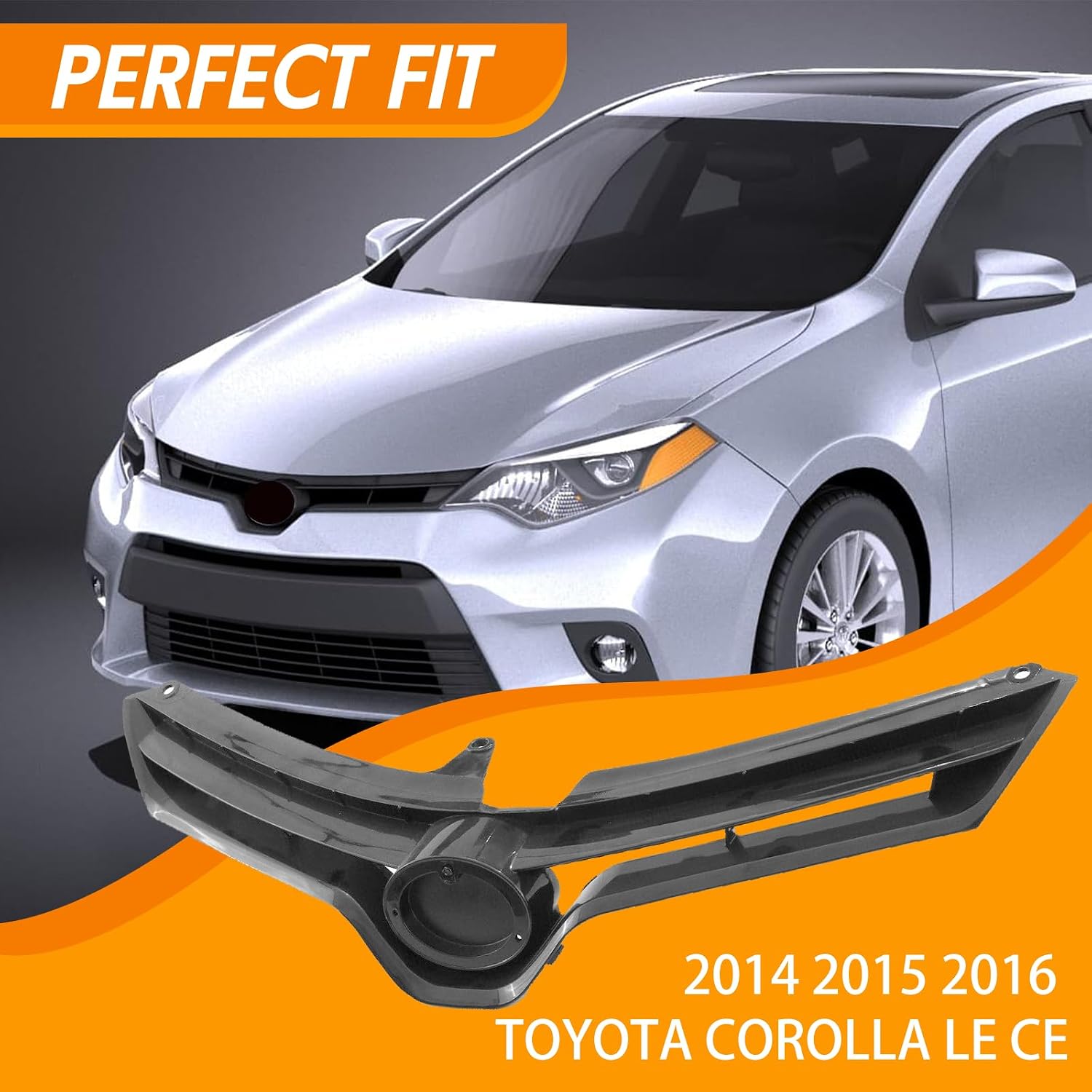 Front Bumper Upper Grille Fit for 2014 2015 2016 Toyota Corolla LE CE Grill Guard Replacement Kit Black Front Cover Air Intake