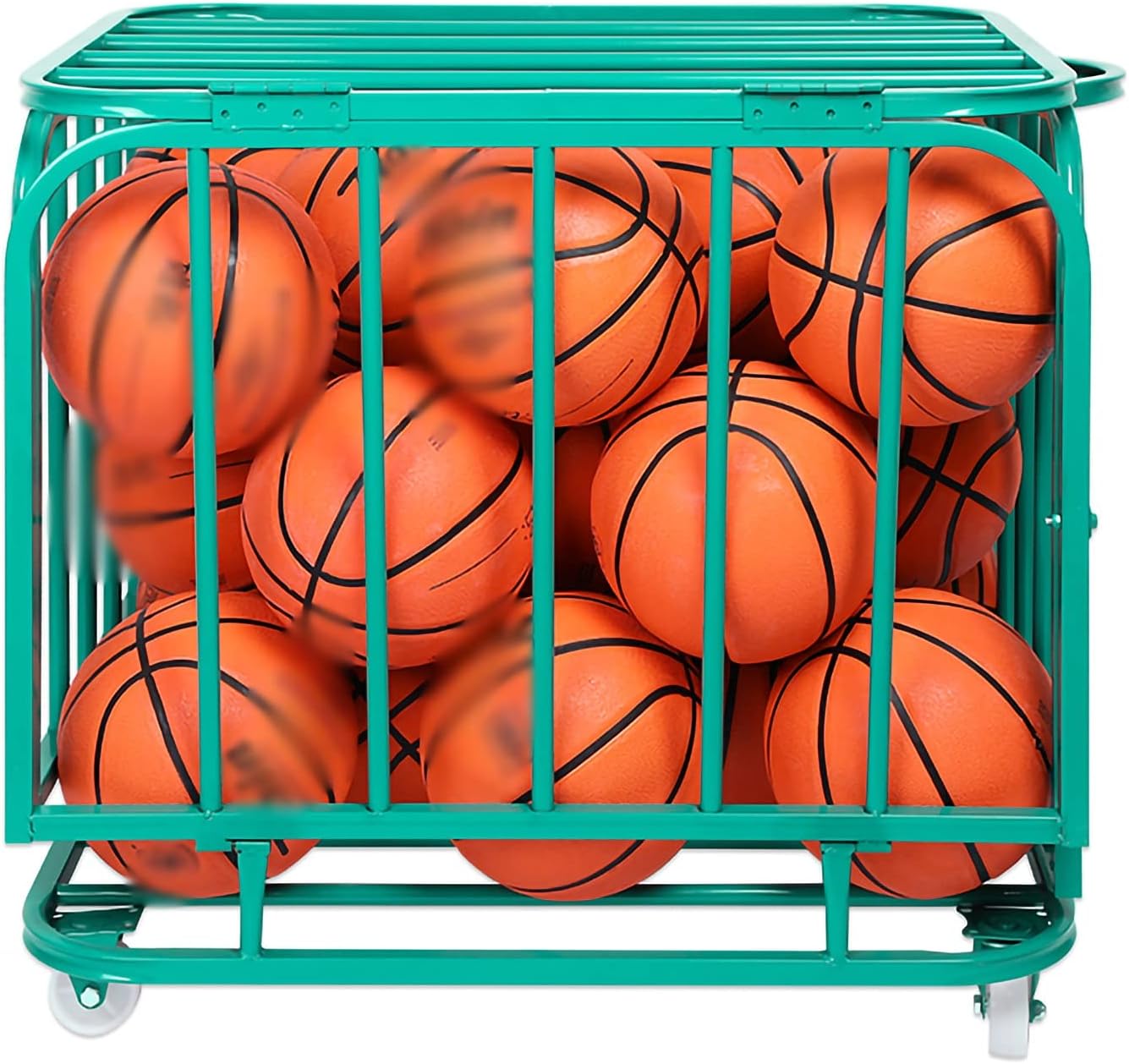 Sports Ball Storage Cart - Large Rolling Organizer with Wheels, Iron Folding Stackable Cage for Basketball, Football & Sports Equipment - Durable & Space-Saving Solution