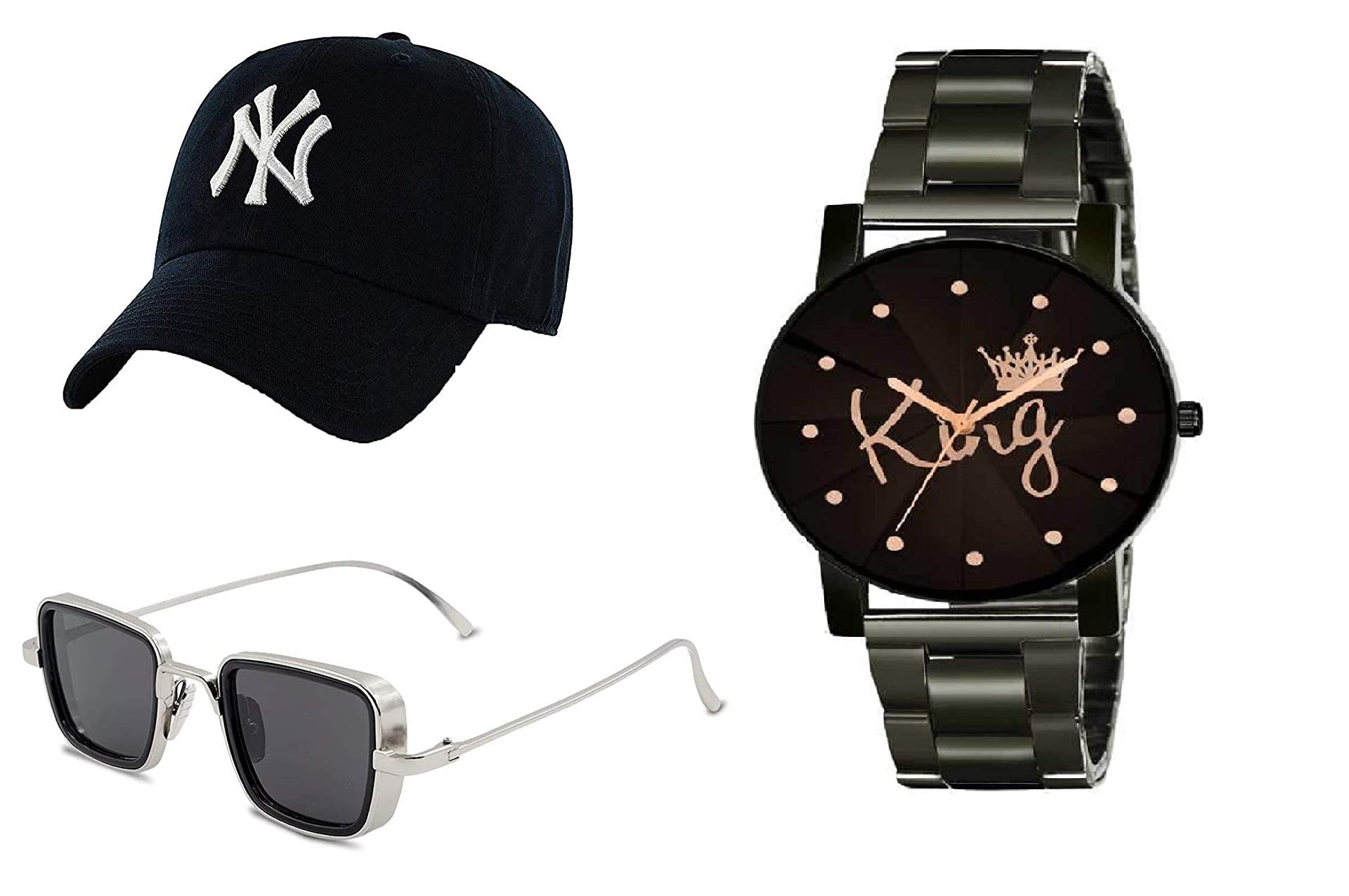 SELLORIA Black Analogue Stainless Steel Watch with Black & Sunglass basboll Cap Black (B08WK8VHYH) Amazon Price History, Amazon Price Tracker