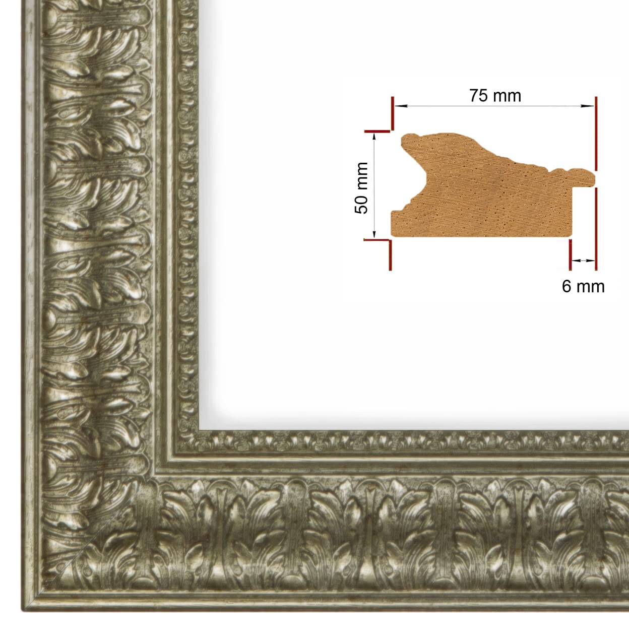 NiRa Marco de fotos de madera maciza barroca 59,2 x 84,3 cm en plata vieja | Tamaño seleccionable | Marco para carteles | Puzzle | collage de fotos HD095